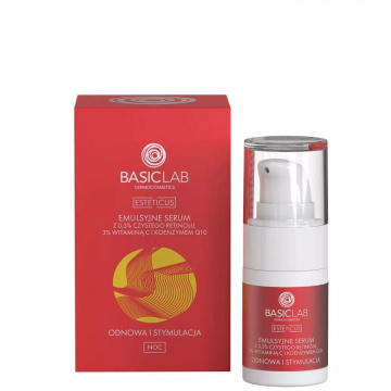 BasicLab Esteticus, emulsyjne serum z 0,3% czystego retinolu, 3% witaminą C i koenzymem Q10 Odnowa i Stymulacja, 15 ml