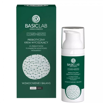 BasicLab Complementis, prebiotyczny krem wyciszający z 5% prebiotyków, 1% wąkrotki azjatyckiej i witaminą f Wzmocnienie i Balans, 50 ml