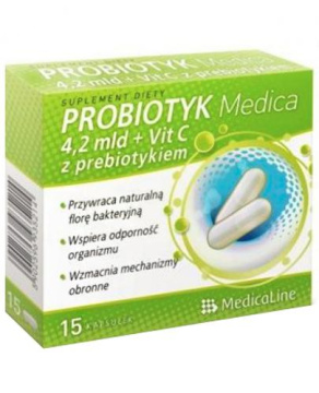 Medicaline Probiotyk Medica 4,2 mld + VitC z prebiotykiem, 15 kapsułek