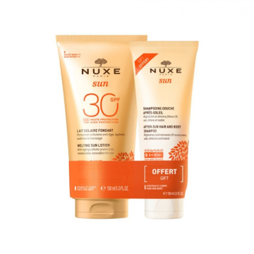 Nuxe Sun, zestaw, mleczko do opalania twarzy i ciała SPF30 + żel pod prysznic po opalaniu 100 ml