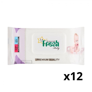 Fresh Baby chusteczki nawilżane jumbo pack z klipsem 12 x 120 szt (fioletowe) (12-pack)