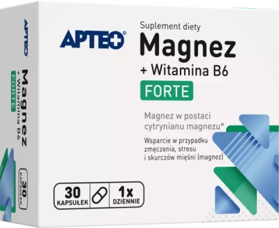 Apteo, Magnez + witamina B6 FORTE, 30 kapsułek