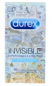 Durex, prezerwatywy lateksowe Invisible Emoji, super cienkie, 10 sztuk