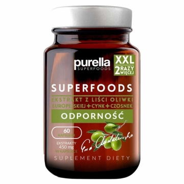 Purella Superfoods Ekstrakt z liści oliwki europejskiej + Cynk + Czosnek, 60 kapsułek