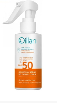 Oillan Sun, spray do twarzy i ciała SPF 50, 125 ml