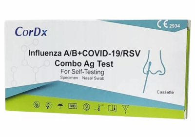 Test antygenowy CorDx Grypa A/B + COVID-19/RSV Combo Ag, na obecność 4 wirusów, 1 sztuka