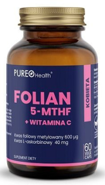 Pureo Health, Folian 5-MTHF + witamina C, 60 kapsułek