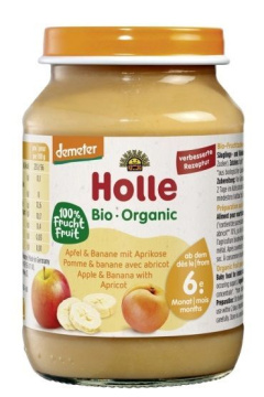 Holle, jabłko-banan-morela, Bio, po 6 miesiącu, 190 g