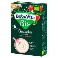 BoboVita Bio, kaszka bezmleczna owsianka z ryżem i truskawką, po 6 miesiącu życia, 200g