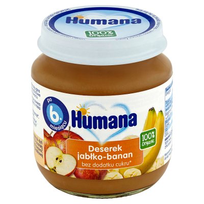 Humana 100% Organic Deserek,jabłko-banan, 125 g