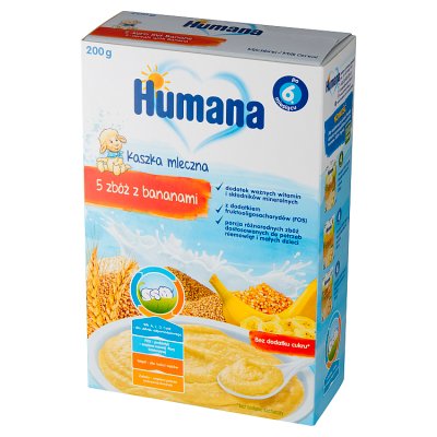 Humana Kaszka mleczna 5 zbóż z bananami, 200 g