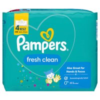 Pampers Fresh Clean, chusteczki nawilżane dla niemowląt, 4 opakowania po 52 sztuki