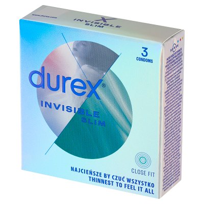 Durex Invisible Prezerwatywy Close Fit Dopasowane, 3 sztuki