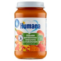 Humana 100% Organic, obiadek pomidorowo-warzywny z makaronem, po 6 miesiącu życia, 190g