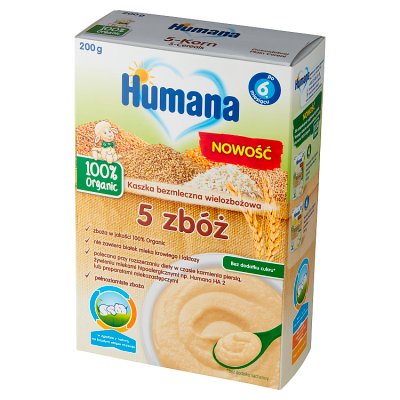 Humana 100 % Organic Kaszka bezmleczna 5 zbóż, 200 g