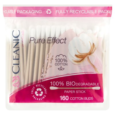 Cleanic Patyczki higieniczne Pure Effect -100% biodegradowalne 1op.-160szt (folia)