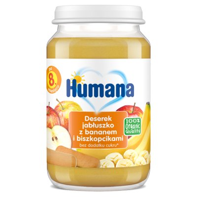 Humana 100% Organic deserek jabłuszko z bananem i biszkopcikami, po 8 miesiącu życia, 190g