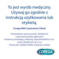 Corega Power Max Czyszczenie, tabletki do codziennego czyszczenia protez zębowych, 30 tabletek