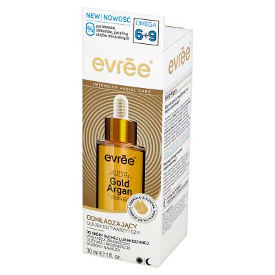 Evree Gold Argan 50+ Olejek do twarzy i szyi odmładzający na dzień i noc  30ml