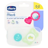 Chicco, PhysioForma micro, smoczek uspokajający, silikonowy, niebieski, 0-2m, 2 sztuki