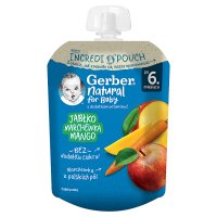 Gerber, deserek w tubce, jabłko, marchewka i mango, po 6 miesiącu, 80g