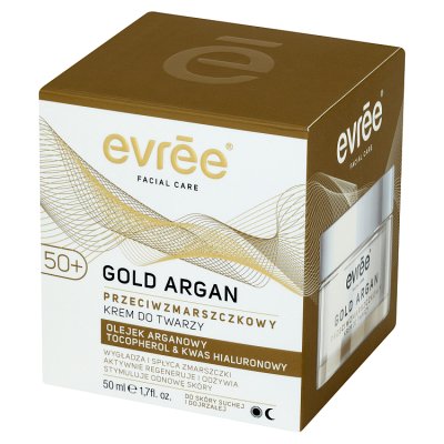 Evree Gold Argan 50+ Krem do twarzy przeciwzmarszczkowy na dzień i noc  50ml