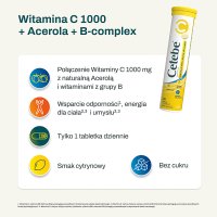 Cetebe, Witamina C 1000 + acerola + B-complex, smak cytrynowy, 20 tabletek musujących