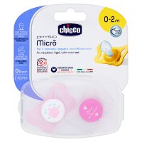Chicco, PhysioForma micro, smoczek uspokajający, silikonowy, różowy, 0-2m, 2 sztuki