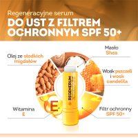 Regenerum, regeneracyjne serum do ust z filtrem ochronnym SPF 50+ (pomadka) 5 g