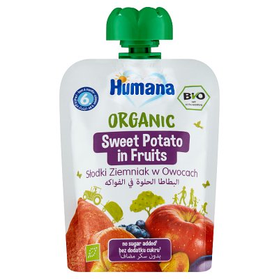Humana 100% Organic, mus owocowo-warzywny, słodki ziemniak w owocach, 90g