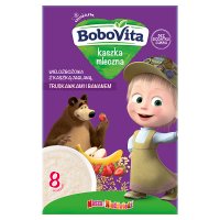 BoboVita Masza i Niedźwiedź, kaszka mleczna, wielozbożowa z kaszką jaglaną, truskawkami i bananem, 200 g
