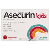 Asecurin Kids, smak truskawkowy, dla dzieci po 3 roku życia, 20 tabletek do ssania i rozgryzania